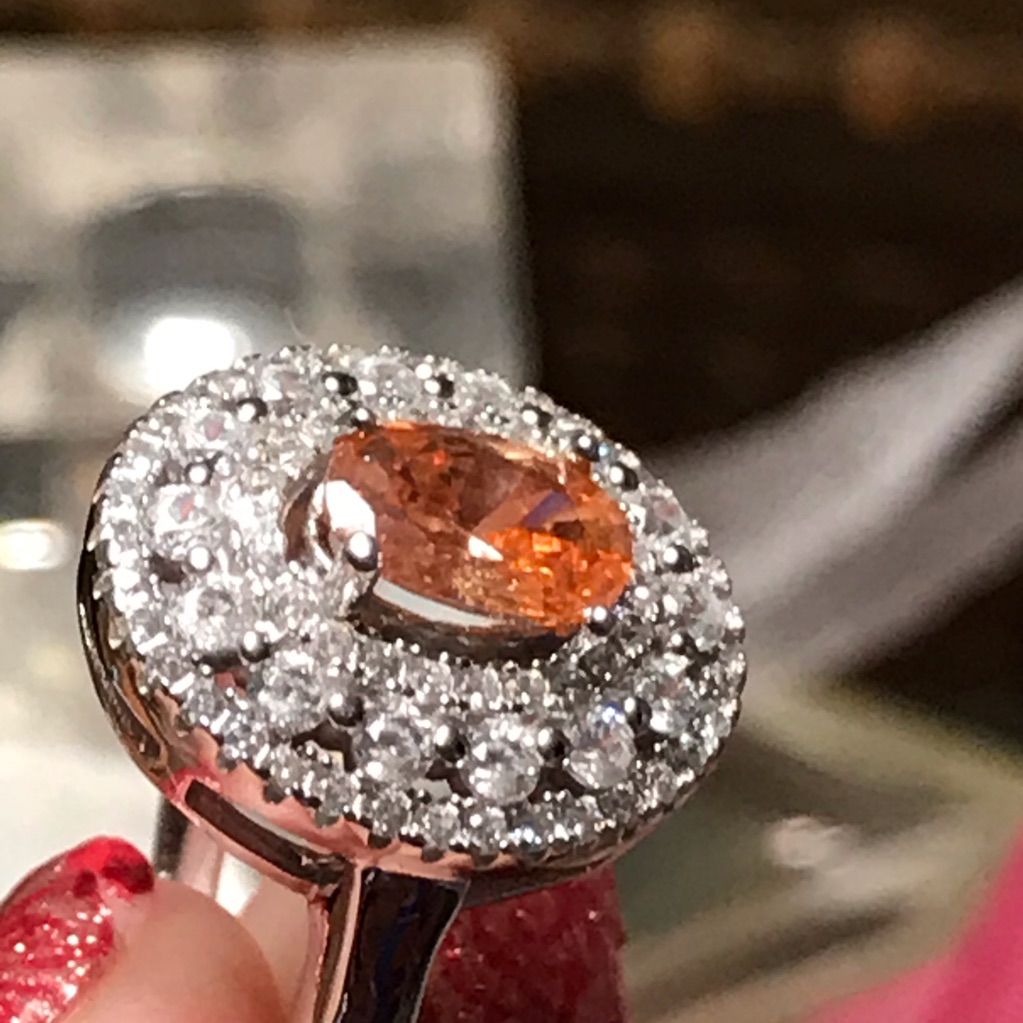 Oval Padparadscha Sapphire & White Topaz Ring